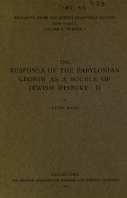 Tapa de The responsa of the Babylonian Geonim as a source of Jewish history