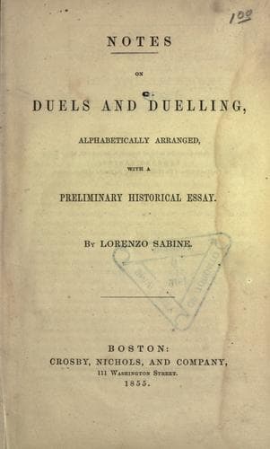 Tapa de Notes on duels and duelling