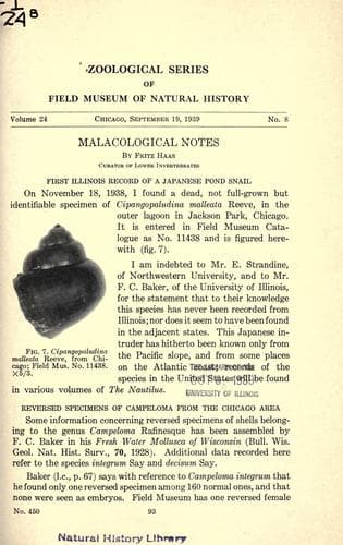 Tapa de Malacological notes