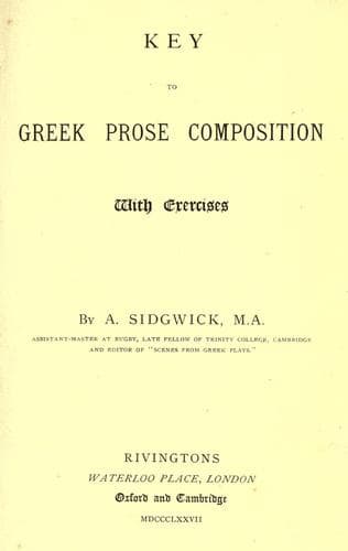 Tapa de Key to Greek prose composition, with exercises