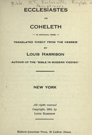 Tapa de Ecclesiastes or Coheleth, in metrical form