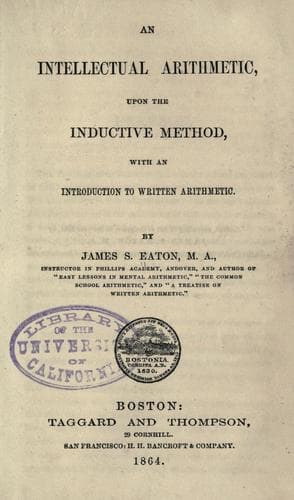 Tapa de An  intellectual arithmetic, upon the inductive method