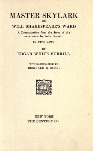 Tapa de Master Skylark; or, Will Shakespeare's ward