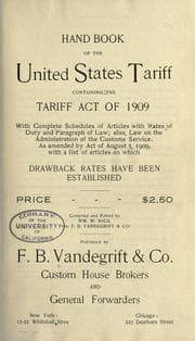 Tapa de Hand book of the United States tariff containing the Tariff act of 1909