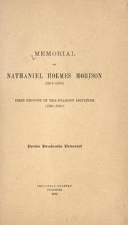 Tapa de Memorial of Nathaniel Holmes Morison (1815-1890) first provost of the Peabody institute (1867-1890) ...