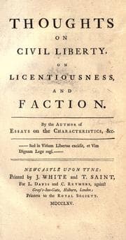 Tapa de Thoughts on civil liberty, on licentiousness and faction