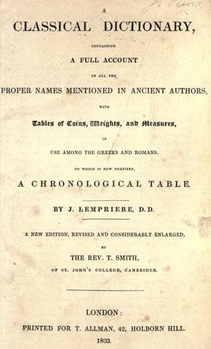 Tapa de A classical dictionary