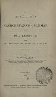 Tapa de An introduction to Kachchyana's grammar of the Pàli language