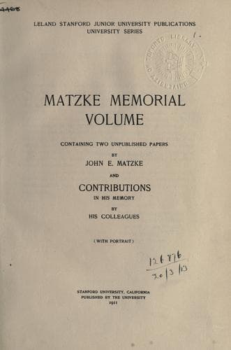 Tapa de Matzke memorial volume