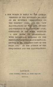 Tapa de Few words in reply to the animad-versions of Mr. Dyce on Mr. Hunter's "Disquisition on the Tempest (1839)