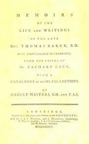 Tapa de Memoirs of the life and writings of the late Rev. Thomas Baker, B. D., of St. John's college in Cambridge
