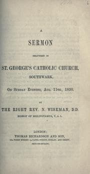 Tapa de A sermon delivered in St. George's Catholic Church, Southwark, on Sunday evening, Aug. 11th, 1850