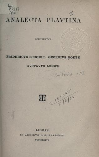 Tapa de Analecta Plautina