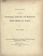 Tapa de Uebersicht über die im Aramäischen, Arabischen und Habräischen übliche Bildung der Nomina