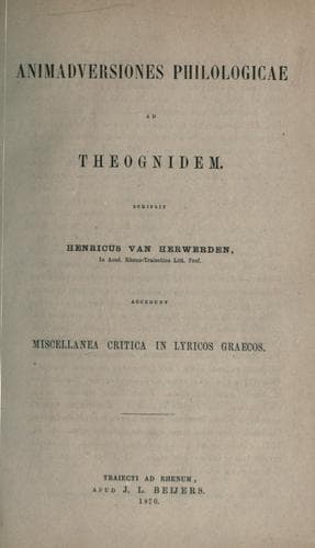 Tapa de Animadversiones philologicae ad theognidem
