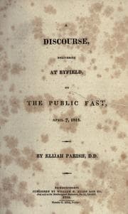 Tapa de A discourse, delivered at Bayfield, on the public fast, April 7, 1814