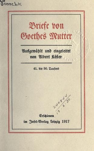 Tapa de Briefe von Goethes Mutter