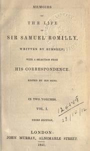 Tapa de Memoirs of the life of Sir Samuel Romilly