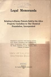 Tapa de Legal memoranda relating to enemy patents sold by the Alien Property Custodian to the Chemical Foundation, Incorporated