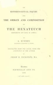 Tapa de Historico-critical inquiry into the origin and composition of the Hexateuch