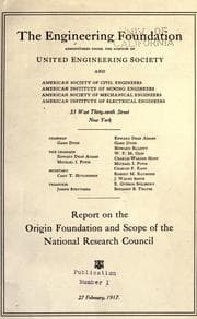 Tapa de Report on the origin, foundation and scope of the National Research Council