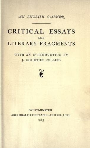 Tapa de Critical essays and literary fragments