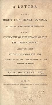 Tapa de A letter to the Right Hon. Henry Dundas, president of the board of controul, on the statement of the affairs of the East India company, lately published by George Anderson, esq. accountant to the commissioners for the affairs of India