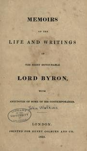 Tapa de Memoirs of the life and writings of the Right Honourable Lord Byron