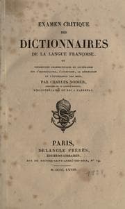 Tapa de Examen critique des dictionnaires de la langue françoise