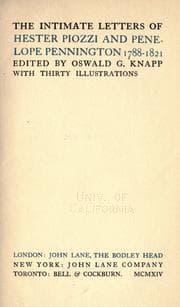 Tapa de The intimate letters of Hester Piozzi and Penelope Pennington, 1788-1821