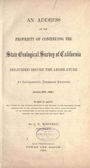 Tapa de An address on the propriety of continuing the state Geological survey of California