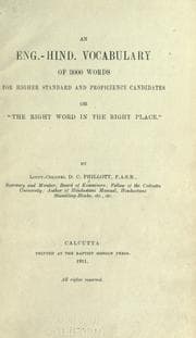 Tapa de An Eng.-Hind. vocabulary of 3000 words for higher standard and proficiency candidates, or, "The right word in the right place"