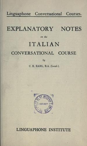 Tapa de Explanatory notes on the Italian conversational course