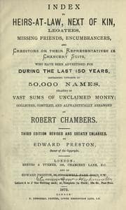 Tapa de Index to heirs at law, next of kin, legates and creditors or their representatives in Chancert suits