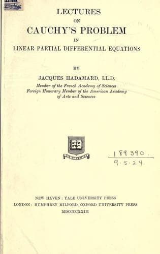 Tapa de Lectures on Cauchy's problem in linear partial differential equations.