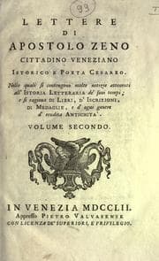 Tapa de Lettere di Apostolo Zeno ... nelle quali si contengono molte notizie attenenti all' istoria letteraria de'suoi tempi