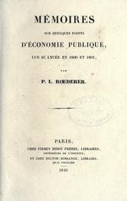Tapa de Mémoires sur quelques points d'économie publique, lus au Lycée en 1800 et 1801