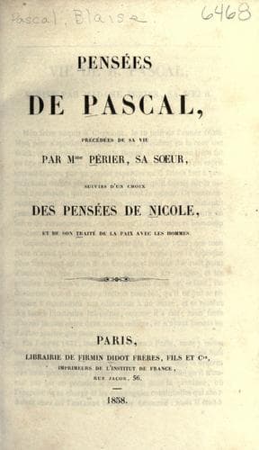 Tapa de Pensees de Pascal