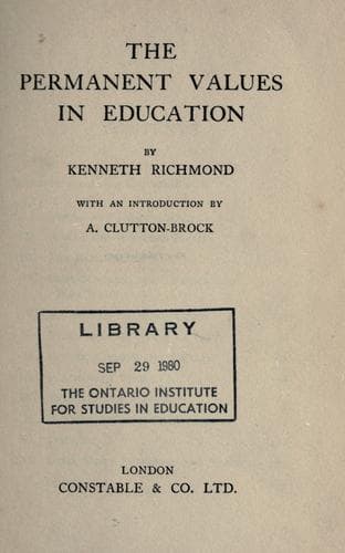 Tapa de The permanent values in education