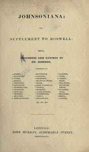 Tapa de Johnsoniana; or, supplement to Boswell