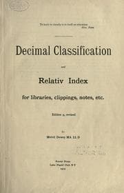 Tapa de Decimal classification and relative [sic] index for Libraries, clippings, notes, etc.