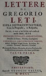 Tapa de Lettere di Gregorio Leti, sopra differenti materie, con de proposte, e risposte