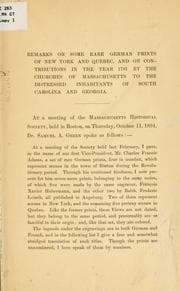 Tapa de Remarks on some rare German prints of New York and Quebec, and on contributions in the year 1781 by the churches of Massachusetts to the distressed inhabitants of South Carolina and Georgia