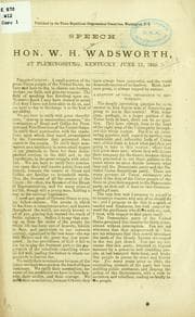Tapa de ...Speech of Hon. W.H. Wadsworth, at Flemingsburg, Kentucky, June 13, 1868