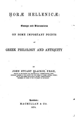 Tapa de Horae Hellenicæ