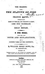 Tapa de The reading upon the Statute of uses of Francis Bacon