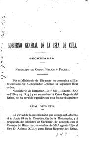 Tapa de Ley para el ejercicio del derecho de asociación en las islas de Cuba y Puerto Rico, publicada en la "Gaceta de la Habana" el día 10 de julio de 1888, y ley de reuniones públicas para la isla de Cuba, publicada en la "Gaceta de la Habana" el día 10 de diciembre de 1881
