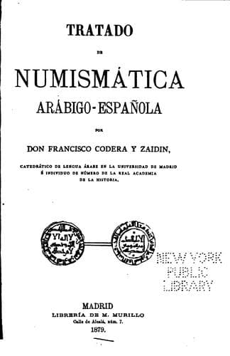 Tapa de Tratado de numismática arábigo-española