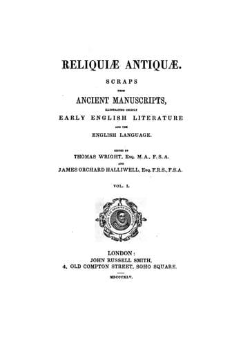 Tapa de Reliquiæ antiquæ