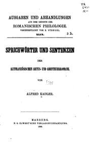 Tapa de Sprichwörter und Sentenzen der altfranzösischen Artus- und Abenteuerromane